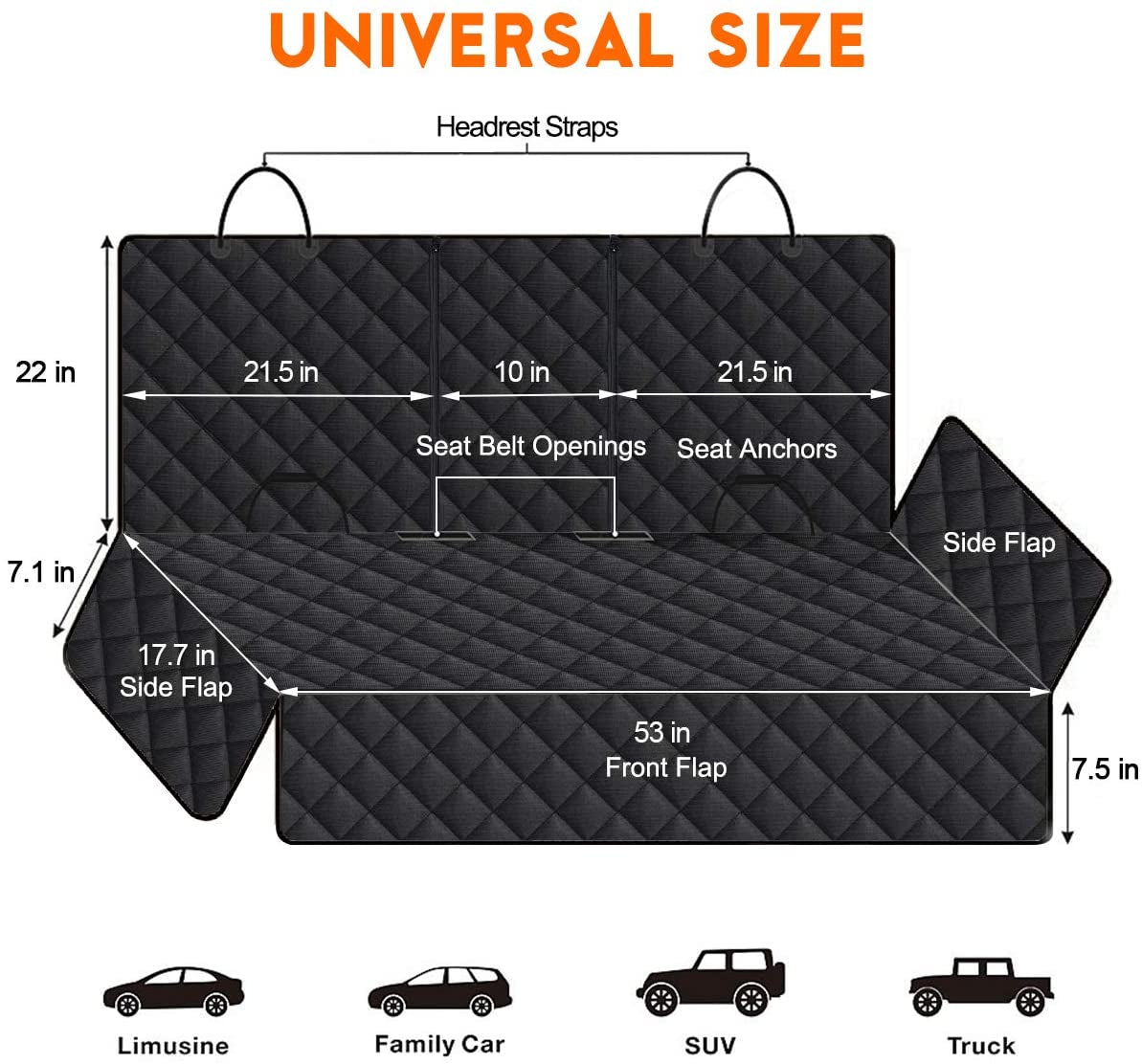 Premium Waterproof Dog Car Seat Cover - Durable Rear Seat Protector for Most Cars, SUVs, and Trucks (53” Width) - Black