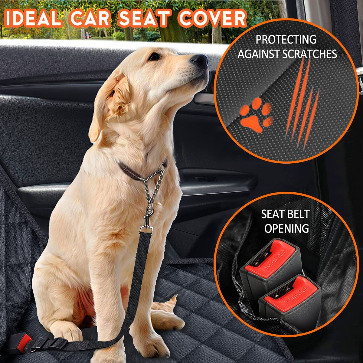 Premium Waterproof Dog Car Seat Cover - Durable Rear Seat Protector for Most Cars, SUVs, and Trucks (53” Width) - Black