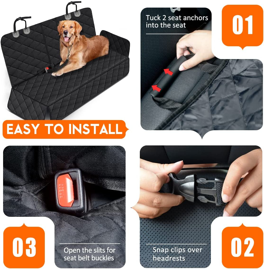 Premium Waterproof Dog Car Seat Cover - Durable Rear Seat Protector for Most Cars, SUVs, and Trucks (53” Width) - Black